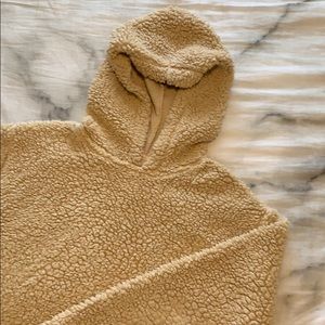 TAN HOODED SHERPA SWEATSHIRT